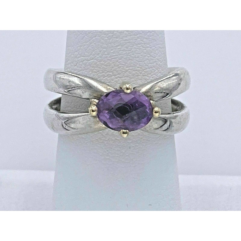 Pandora Silver Gold Amethyst Love Knot Ring 7
